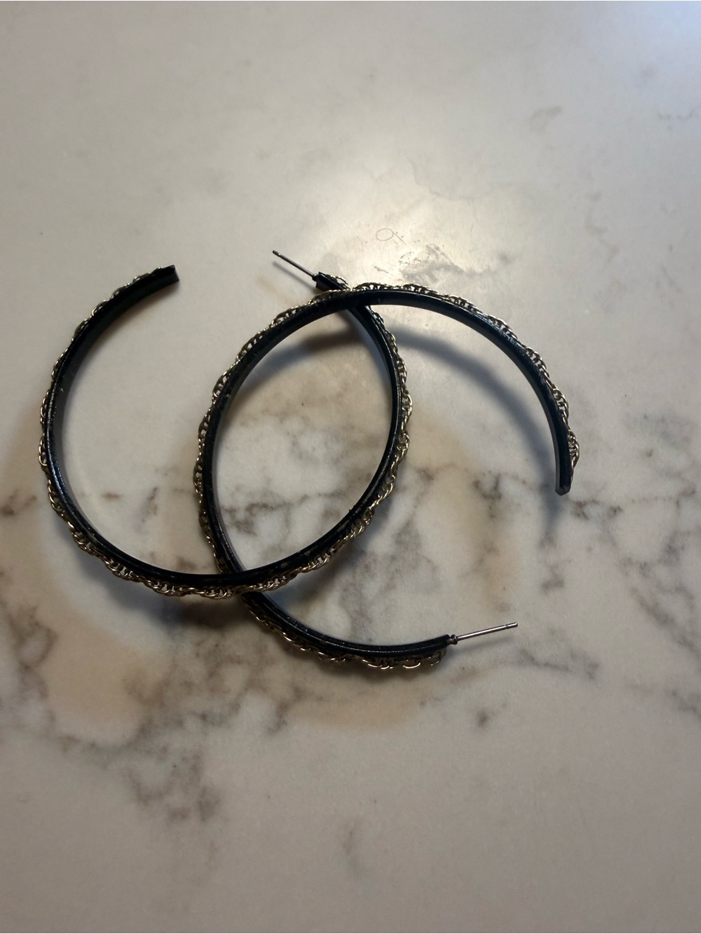 Black Hoop Earrings with Gold-Tone Decorative Edge